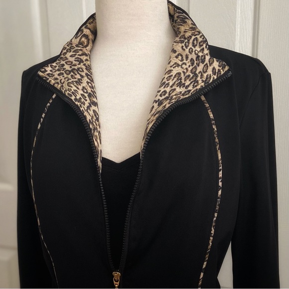 Black Zip-Up Athletic Jacket w/Leopard Trim by NEIMAN MARCUS - Picture 2 of 14